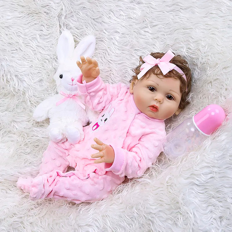 47cm original npk full body solicone bebe doll reborn todderl girl curly hand rooted hair high quality doll bath toy gift