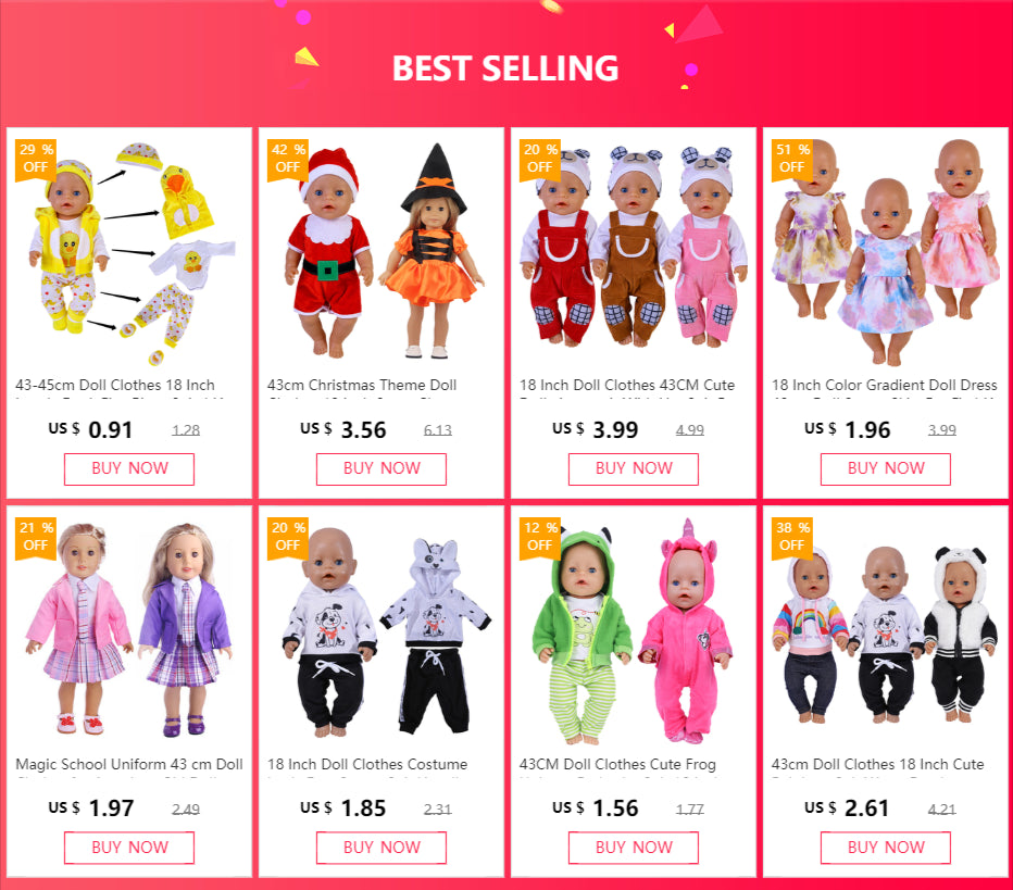 43cm doll clothes 18 inch dolls conjoined pajamas