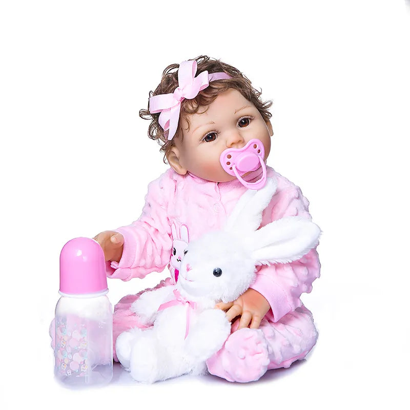 47cm original npk full body solicone bebe doll reborn todderl girl curly hand rooted hair high quality doll bath toy gift