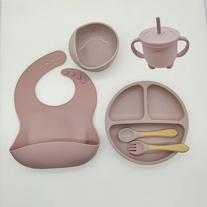 tableware set baby complementary food training silicone tableware 8pce set baby suction cups bowls baby supplies