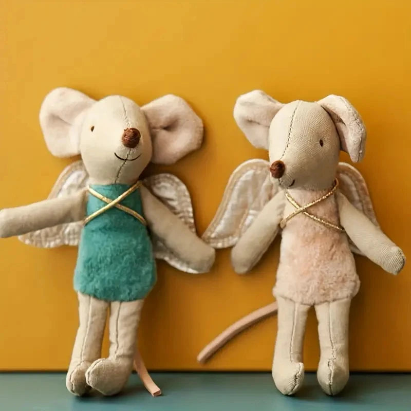 Muñeco de ratón de tela de estilo nórdico, muñeco de pulgar, juguete, lindo muñeco de ratón con alas de ángel, regalo del zodiaco, regalo de cumpleaños, muñeca de trapo, pequeña decoración