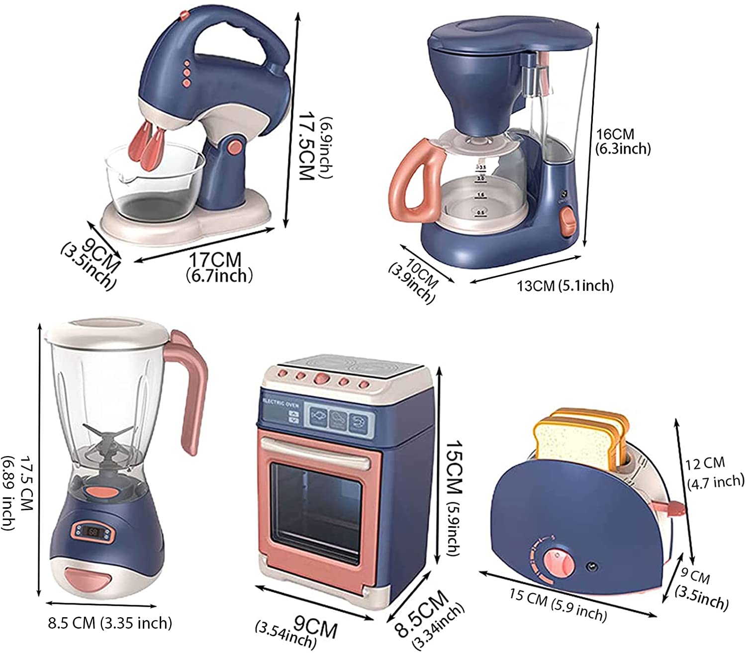 Mini Household Appliances Kitchen Toys, Pretend Play Set with Coffee Maker Blender Mixer and Toaster for Kids Boys Girls Gifts