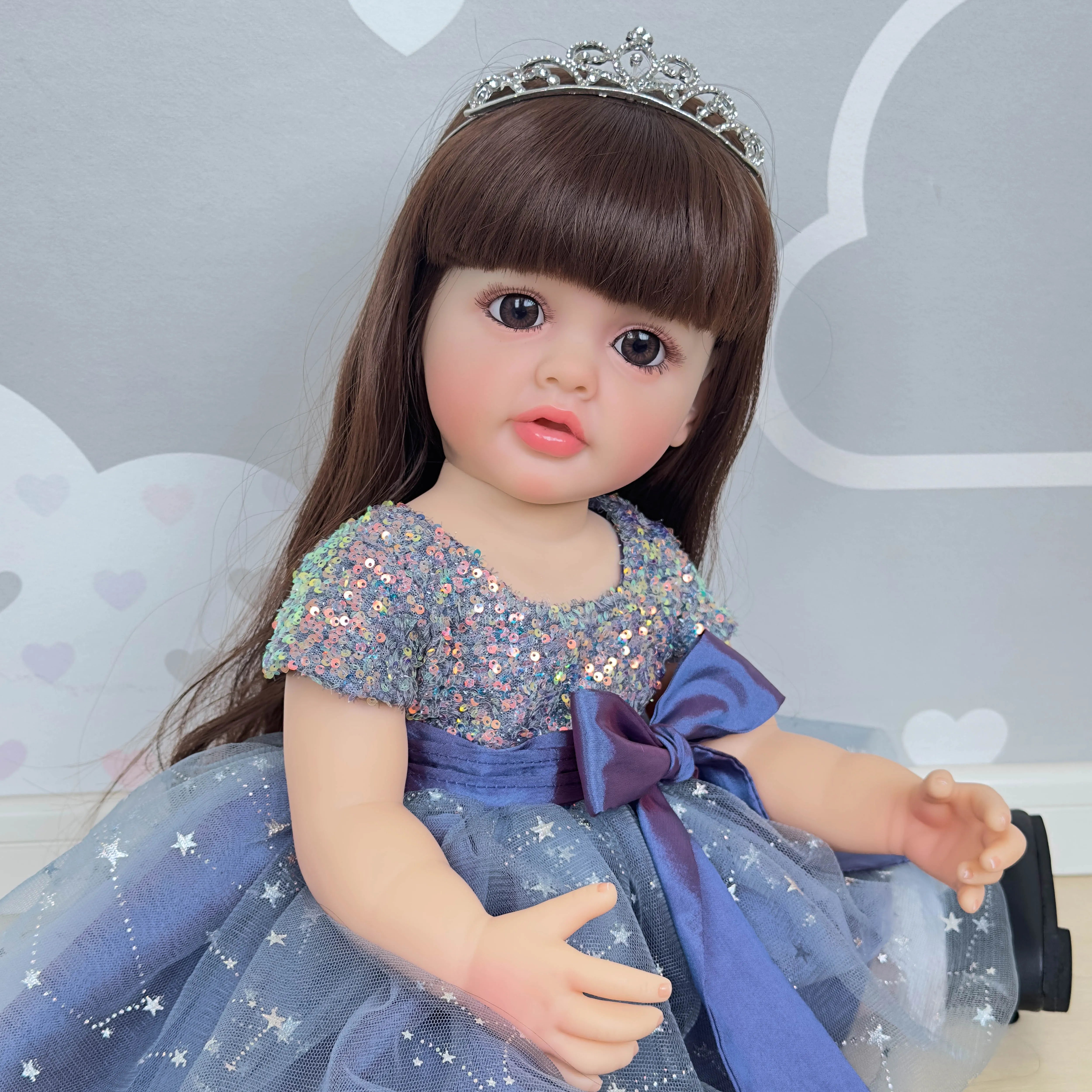 NPK 22inch Full Body Standing Toddler Girl Doll Reborn Princess Betty Long Hair in Dress Soft Cuddly Body Gifts for | Tesoro Dolls