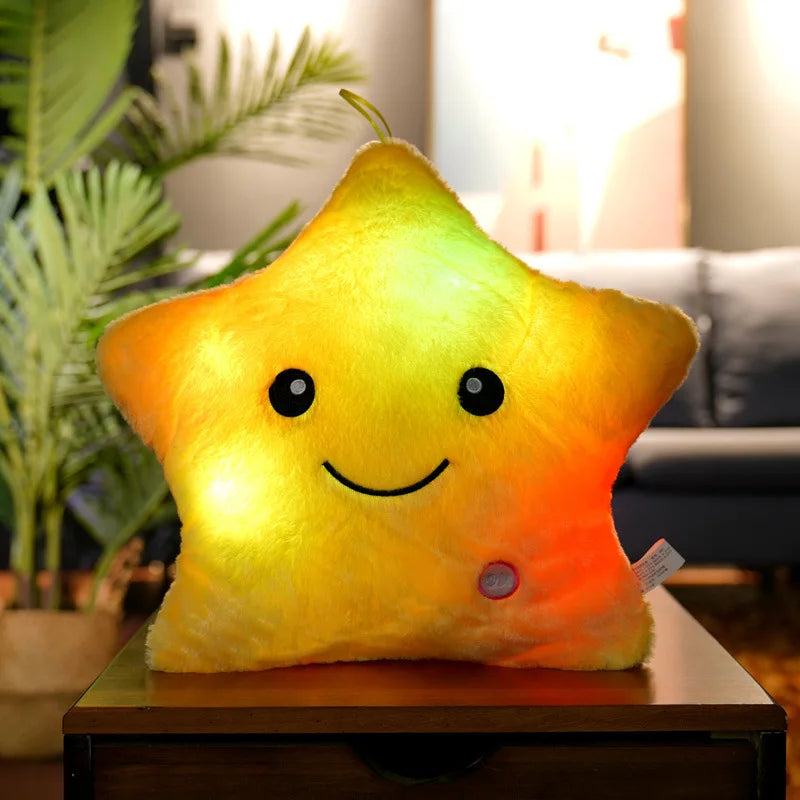 Almohada luminosa de juguete creativo de 34 cm, suave peluche brillante con estrellas de colores, cojín con luz LED, juguetes de regalo para niños y niñas