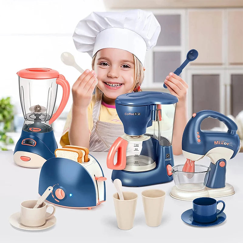 Mini Household Appliances Kitchen Toys, Pretend Play Set with Coffee Maker Blender Mixer and Toaster for Kids Boys Girls Gifts | Tesoro Dolls