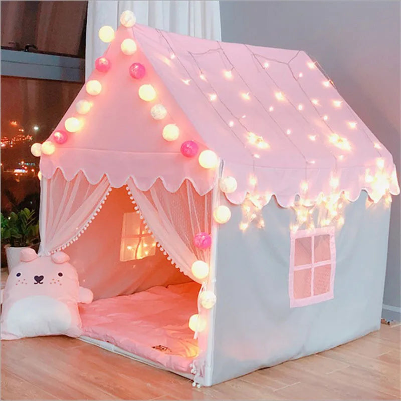 Portable Kids Tent Children's Tent Folding Tipi Baby Play House Large Girls Pink Princess Party Castle Child Room Decor Foldable | Tesoro Dolls