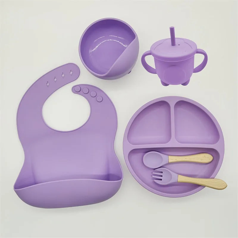 tableware set baby complementary food training silicone tableware 8pce set baby suction cups bowls baby supplies