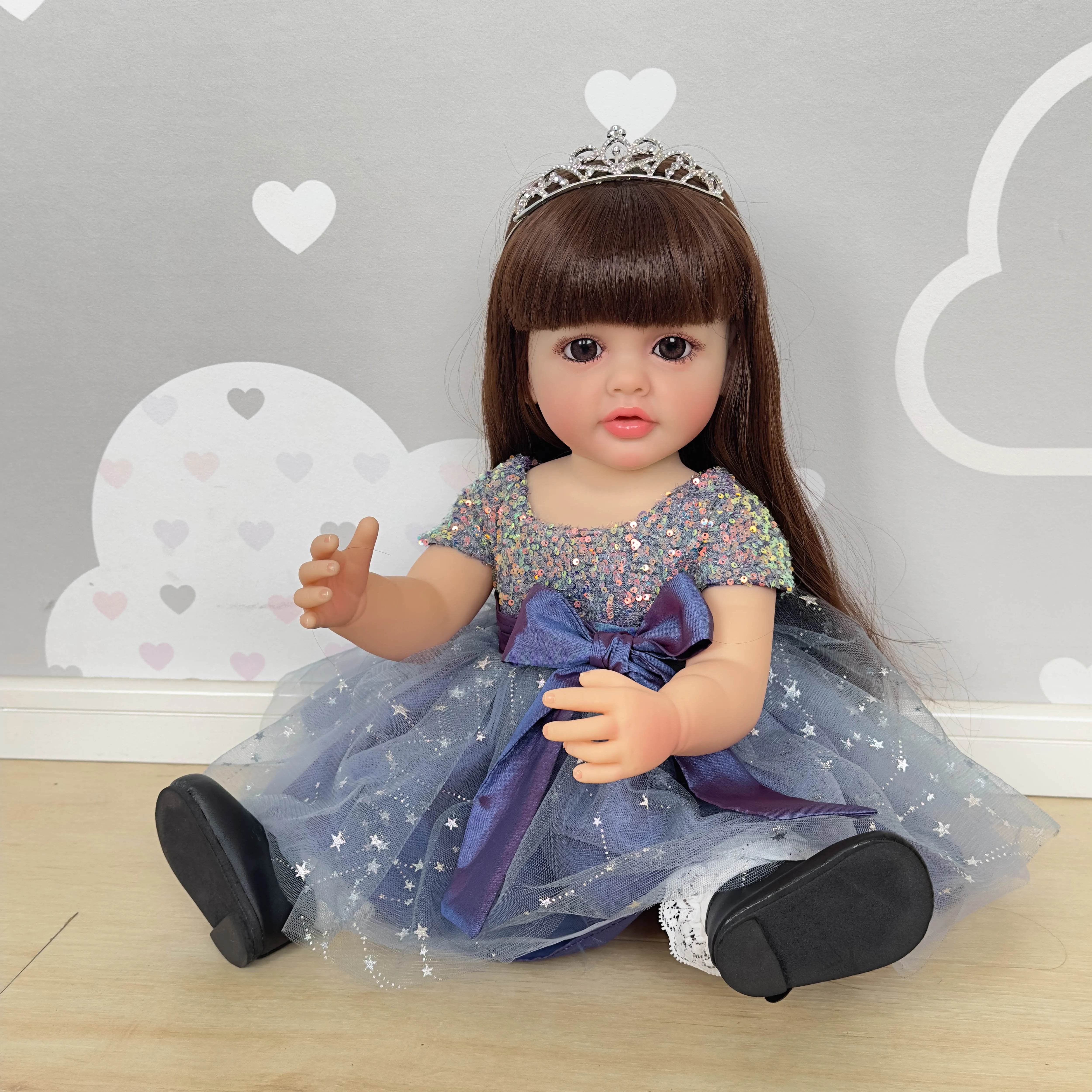 NPK 22inch Full Body Standing Toddler Girl Doll Reborn Princess Betty Long Hair in Dress Soft Cuddly Body Gifts for | Tesoro Dolls