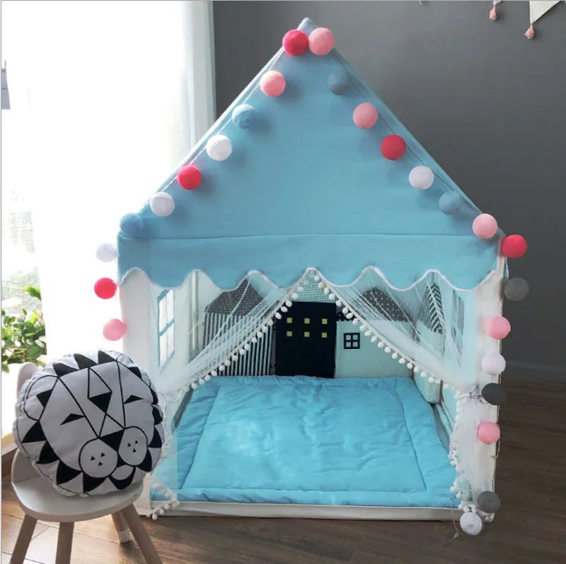 Portable Kids Tent Children's Tent Folding Tipi Baby Play House Large Girls Pink Princess Party Castle Child Room Decor Foldable | Tesoro Dolls