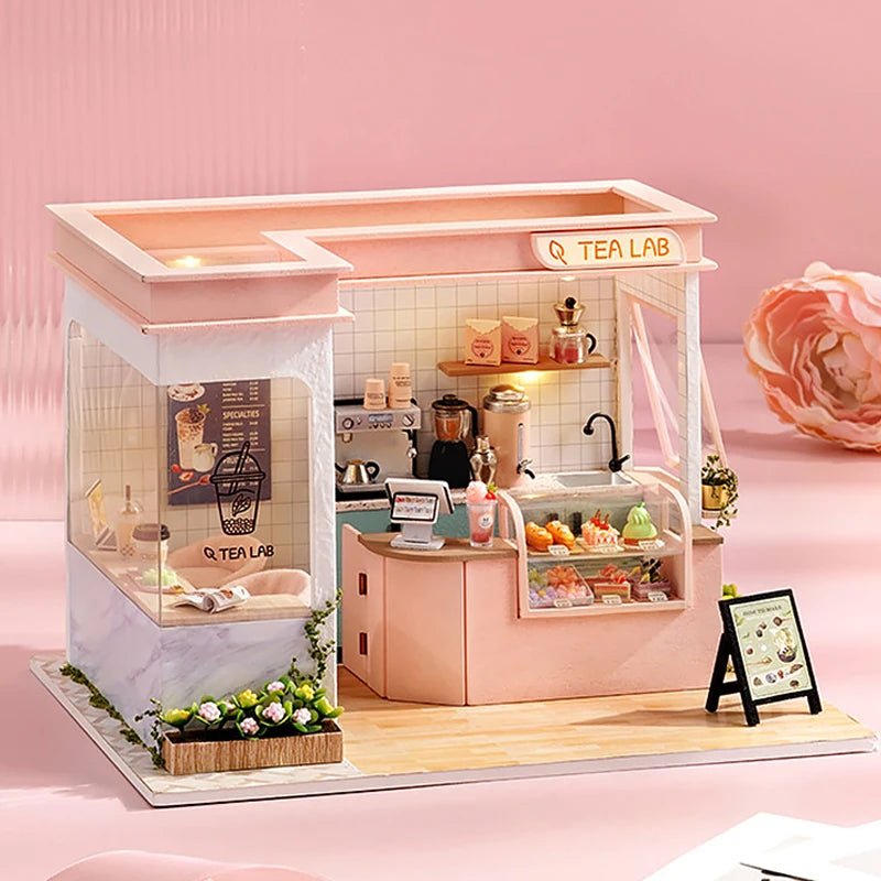 Milk Tea Mini Doll House DIY Kit For Making Room Toys Handmade 3D Puzzle Assembled Toys Birthday Gifts Wooden Crafts Dollhouse | Tesoro Dolls