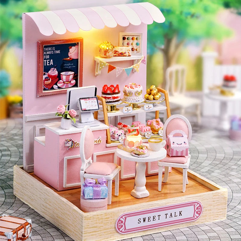 Milk Tea Mini Doll House DIY Kit For Making Room Toys Handmade 3D Puzzle Assembled Toys Birthday Gifts Wooden Crafts Dollhouse | Tesoro Dolls