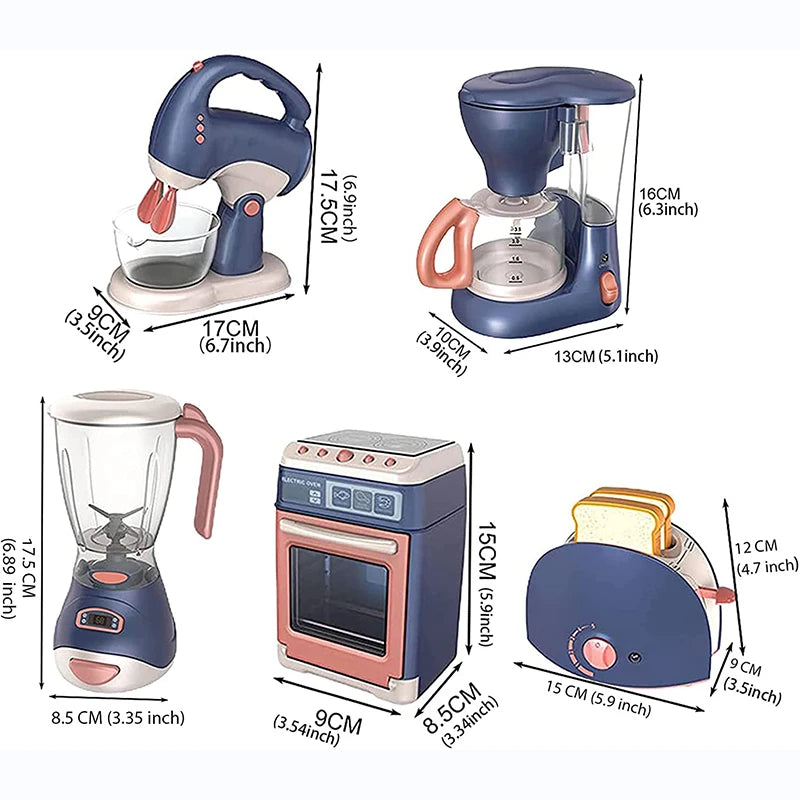 Mini Household Appliances Kitchen Toys, Pretend Play Set with Coffee Maker Blender Mixer and Toaster for Kids Boys Girls Gifts | Tesoro Dolls