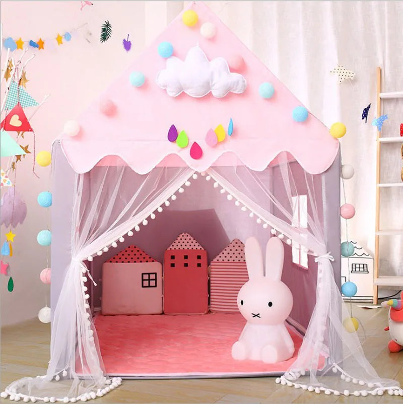 Portable Kids Tent Children's Tent Folding Tipi Baby Play House Large Girls Pink Princess Party Castle Child Room Decor Foldable | Tesoro Dolls