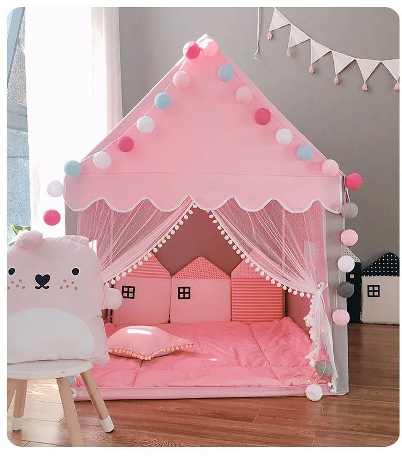 Portable Kids Tent Children's Tent Folding Tipi Baby Play House Large Girls Pink Princess Party Castle Child Room Decor Foldable | Tesoro Dolls