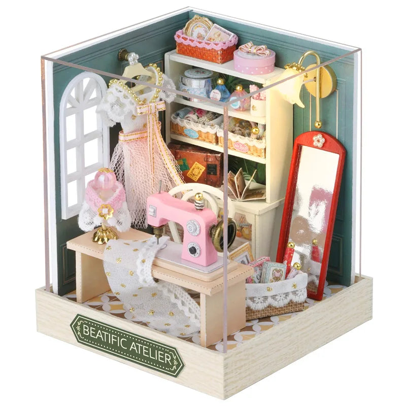 Wooden Miniature Doll House DIY Small House Kit Making Room Toys 3D Puzzle Assembly Building Model Toys for Birthday Gifts | Tesoro Dolls