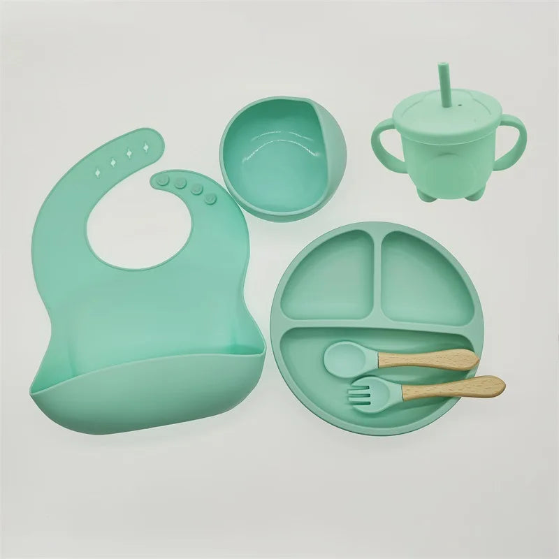 tableware set baby complementary food training silicone tableware 8pce set baby suction cups bowls baby supplies