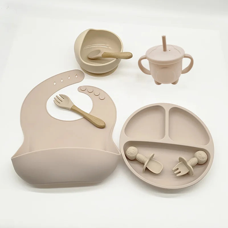 tableware set baby complementary food training silicone tableware 8pce set baby suction cups bowls baby supplies