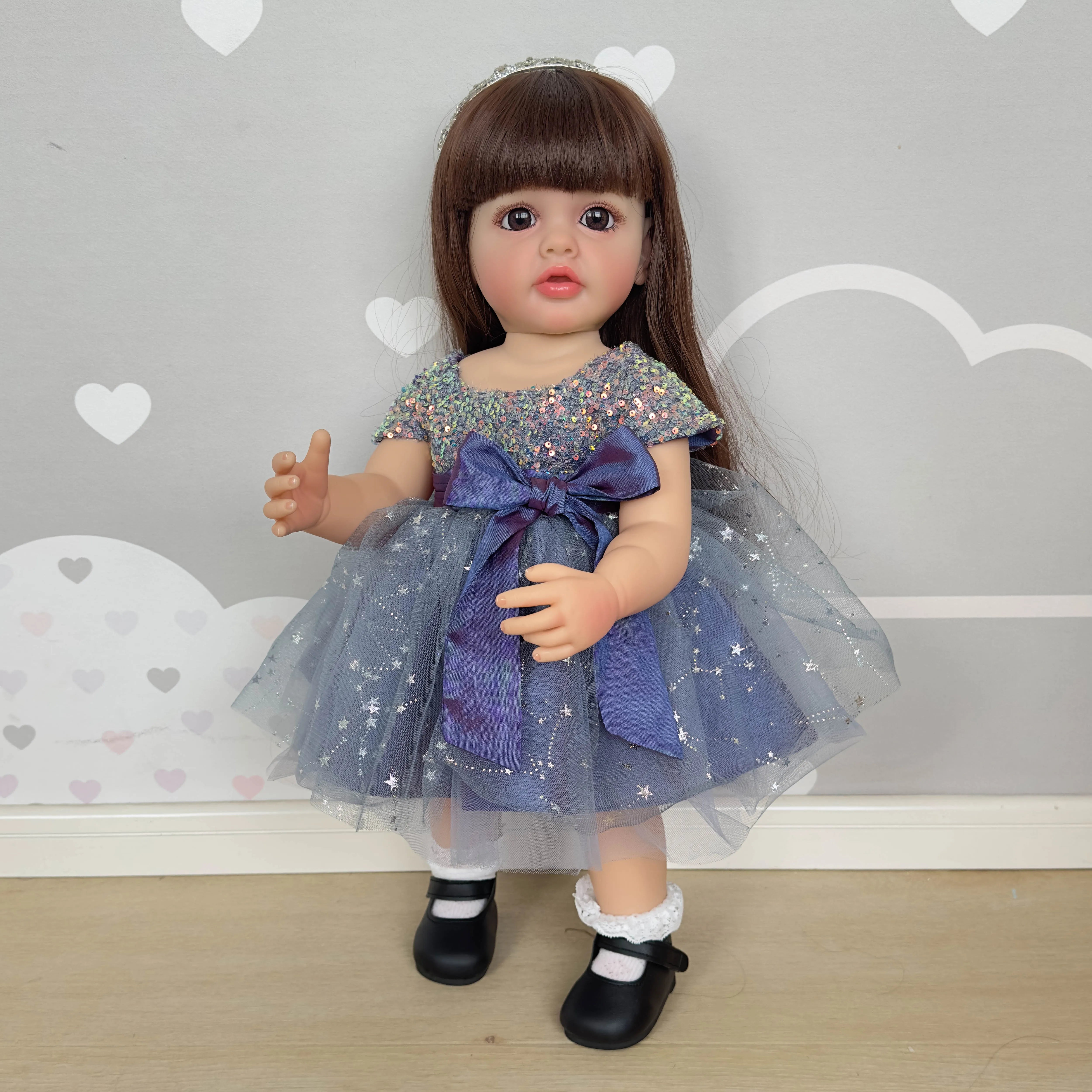 NPK 22inch Full Body Standing Toddler Girl Doll Reborn Princess Betty Long Hair in Dress Soft Cuddly Body Gifts for | Tesoro Dolls