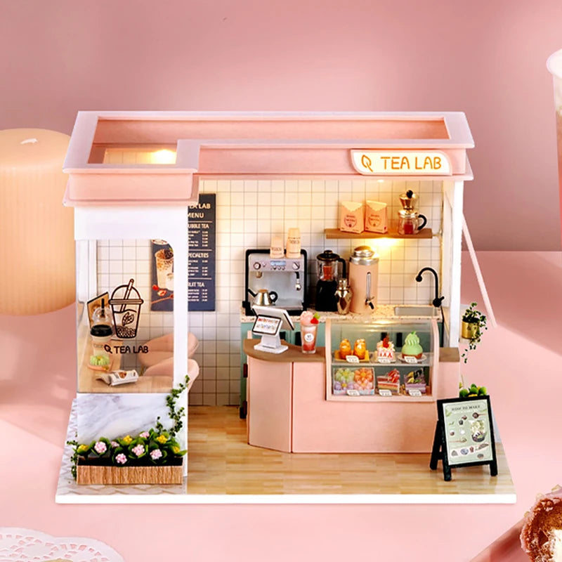 Milk Tea Mini Doll House DIY Kit For Making Room Toys Handmade 3D Puzzle Assembled Toys Birthday Gifts Wooden Crafts Dollhouse | Tesoro Dolls