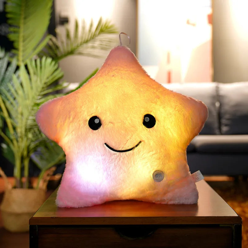 Almohada luminosa de juguete creativo de 34 cm, suave peluche brillante con estrellas de colores, cojín con luz LED, juguetes de regalo para niños y niñas