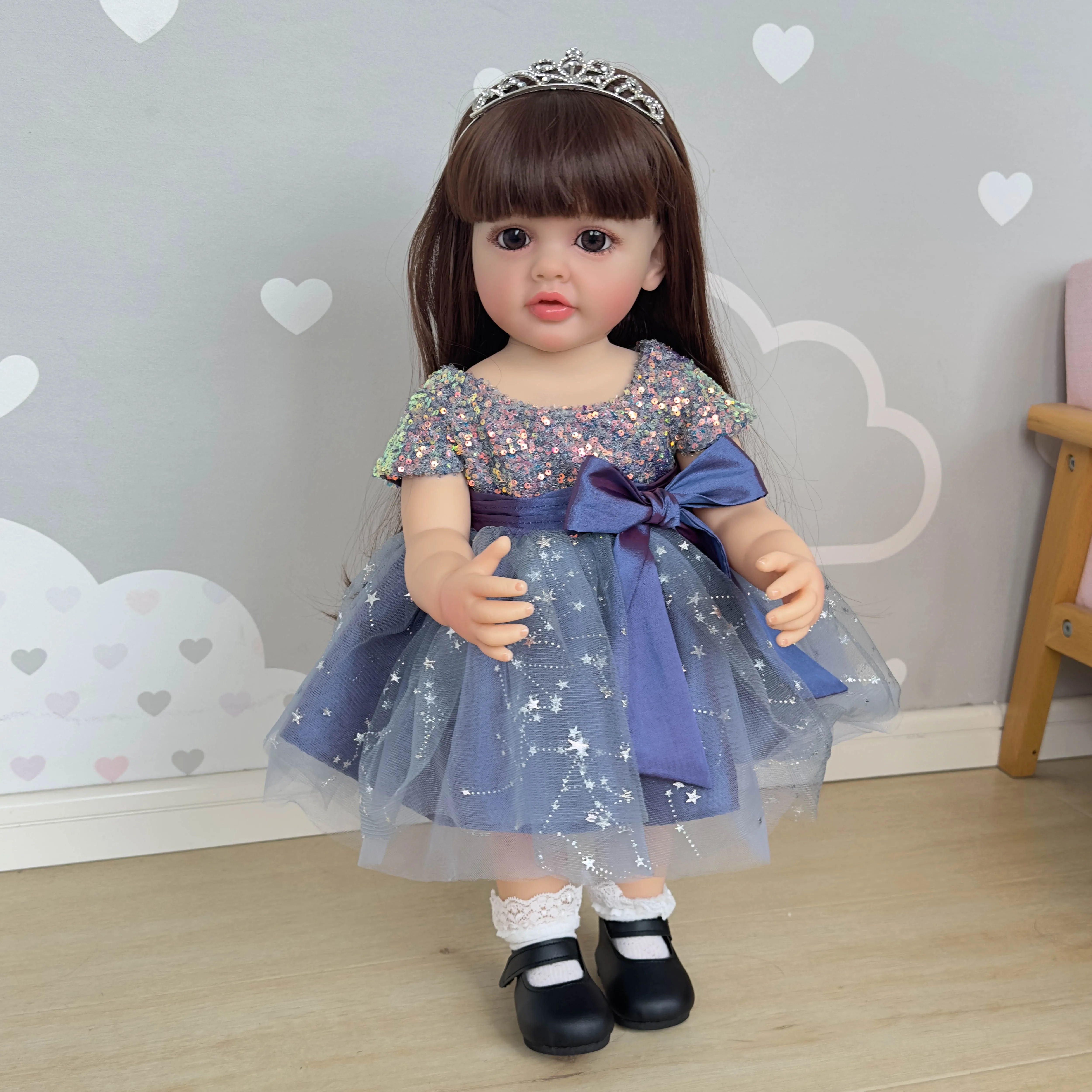 NPK 22inch Full Body Standing Toddler Girl Doll Reborn Princess Betty Long Hair in Dress Soft Cuddly Body Gifts for | Tesoro Dolls