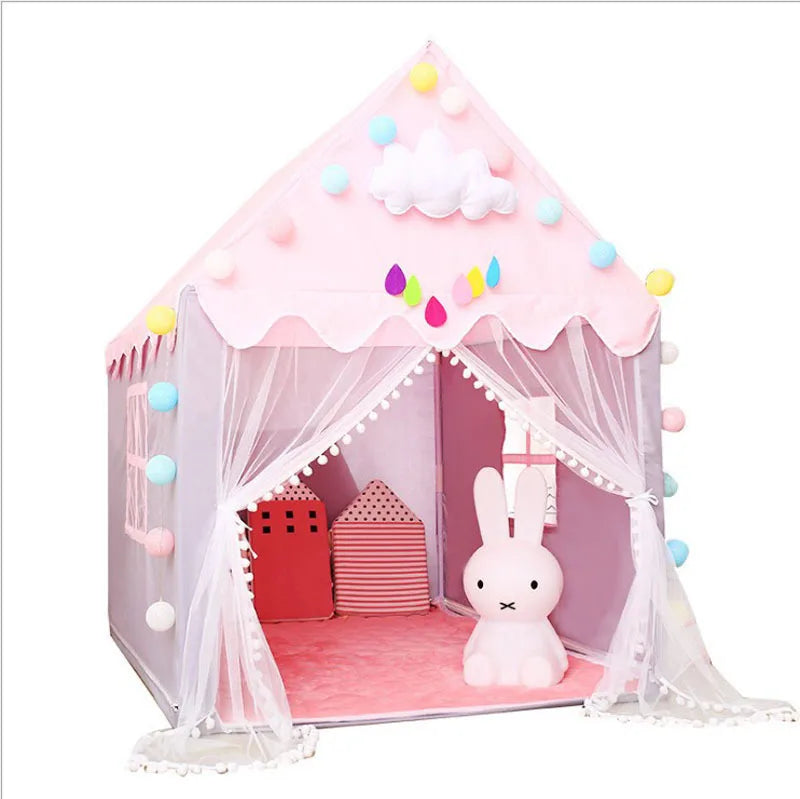 Portable Kids Tent Children's Tent Folding Tipi Baby Play House Large Girls Pink Princess Party Castle Child Room Decor Foldable | Tesoro Dolls