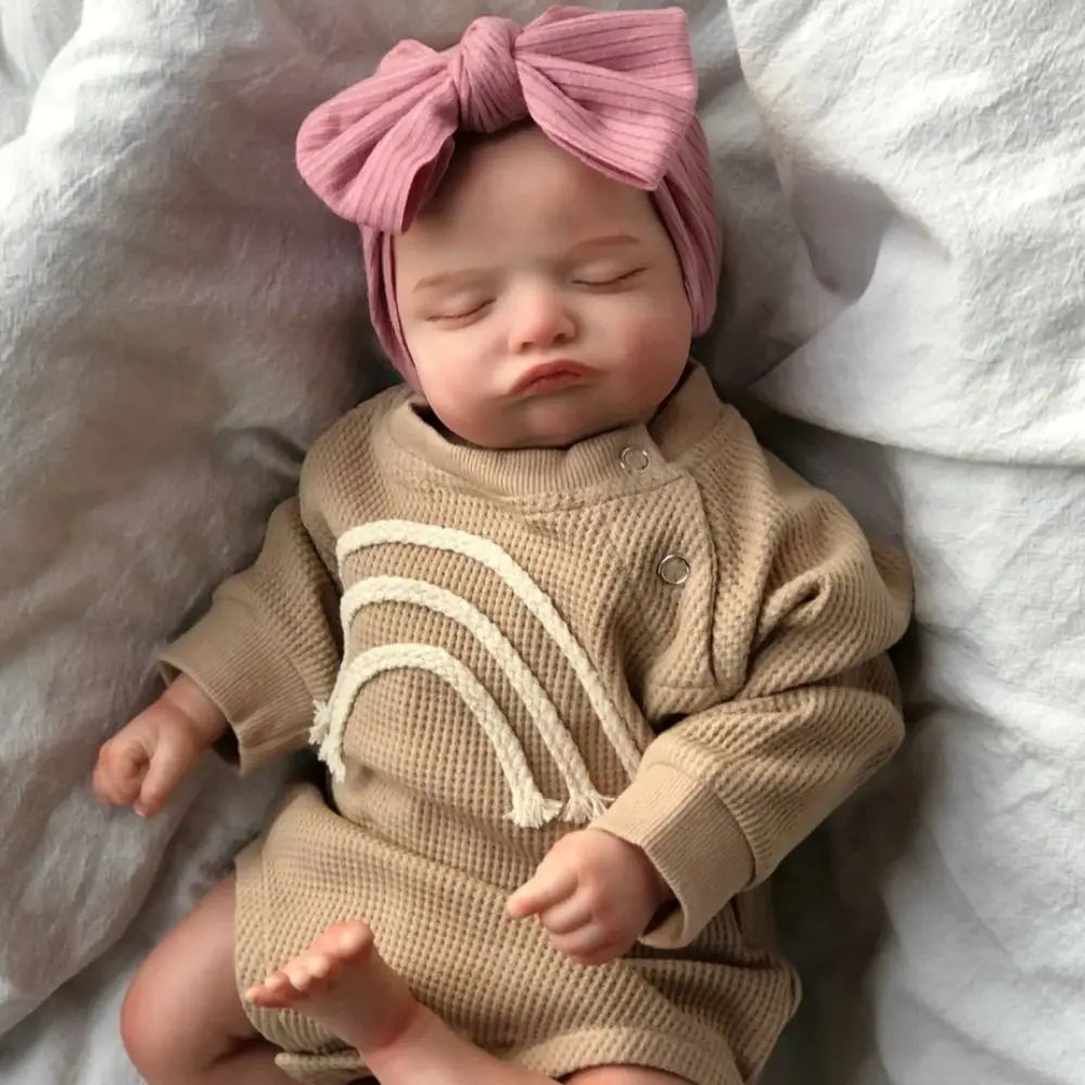 finished painted reborn doll rosalie newborn sleeping doll soft hand-drawing hair 3d skin tone visible veins