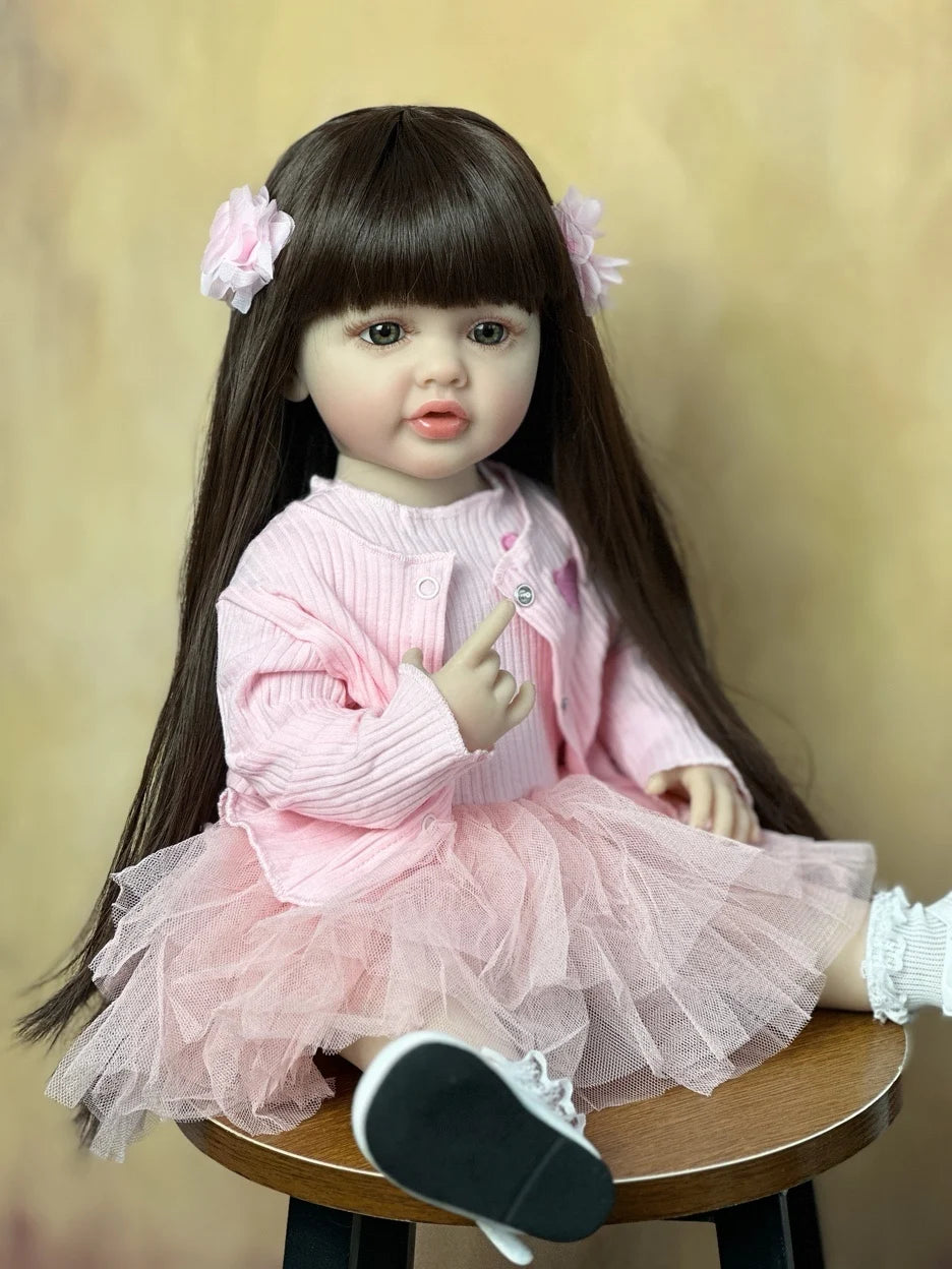 stand reborn baby lifelike girl doll full soft silicone body princess toddler bebe birthday gift