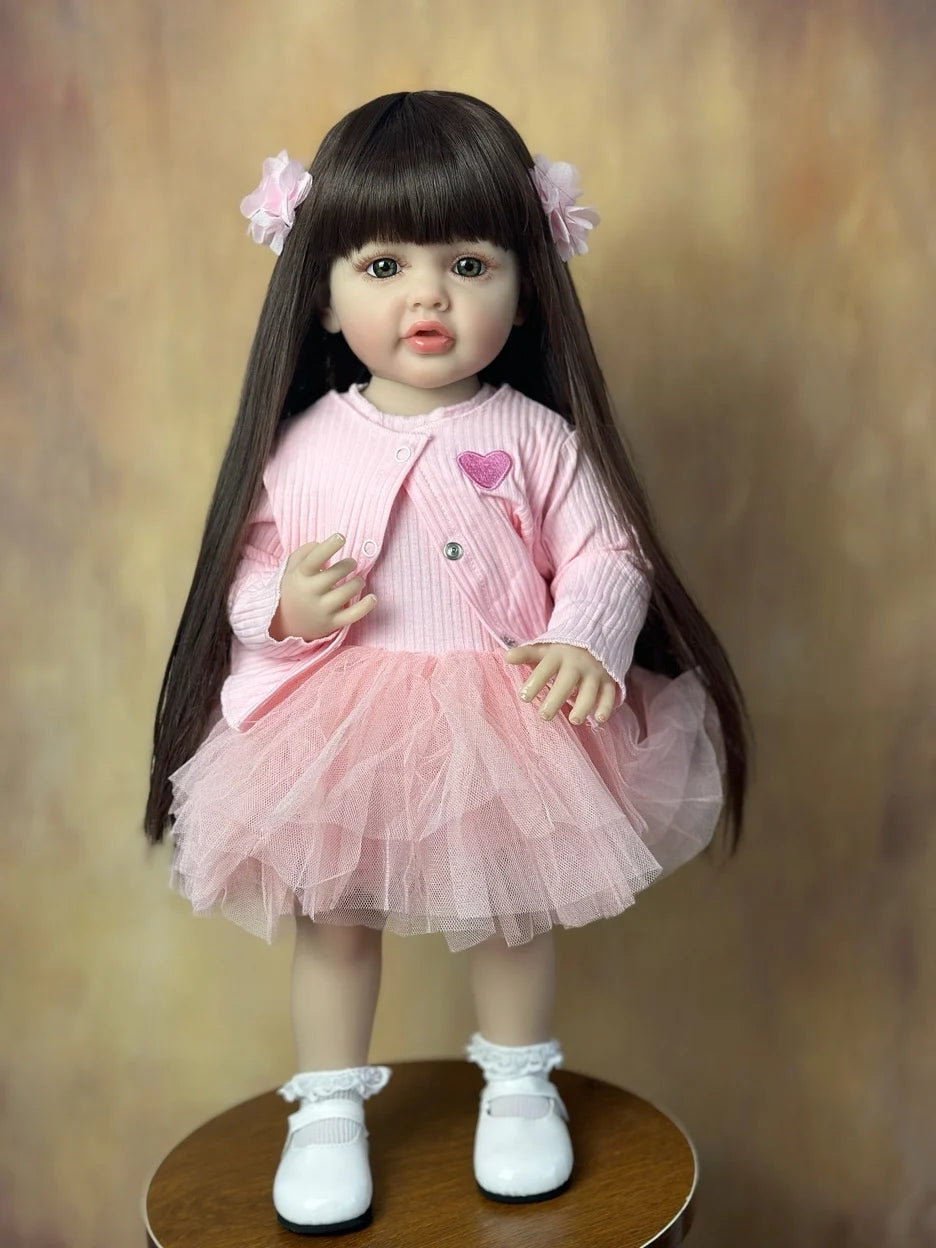 stand reborn baby lifelike girl doll full soft silicone body princess toddler bebe birthday gift