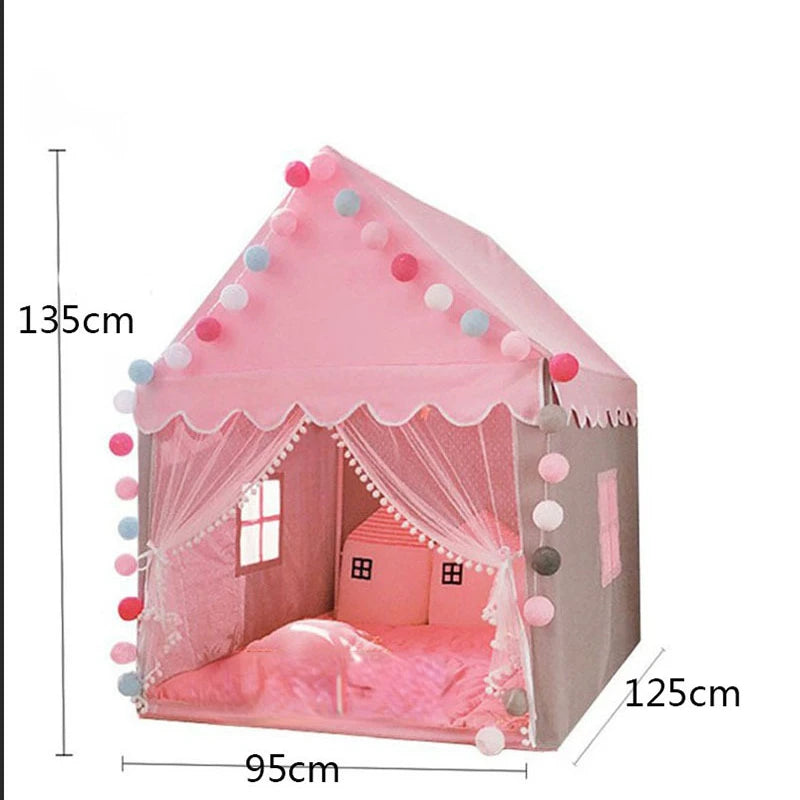 Portable Kids Tent Children's Tent Folding Tipi Baby Play House Large Girls Pink Princess Party Castle Child Room Decor Foldable | Tesoro Dolls