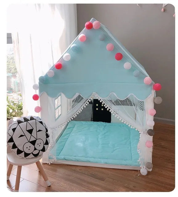 Portable Kids Tent Children's Tent Folding Tipi Baby Play House Large Girls Pink Princess Party Castle Child Room Decor Foldable | Tesoro Dolls