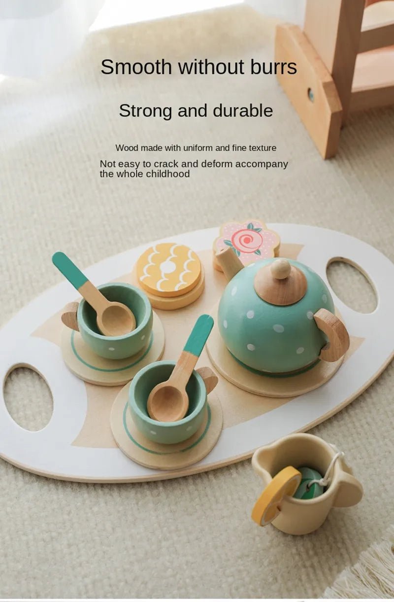 Wooden Pretend Play Set High Tea Set Toys Kitchen Playset Ice Cream Cake Toy for Kids Girls Boys Educational Toys Children Gifts | Tesoro Dolls