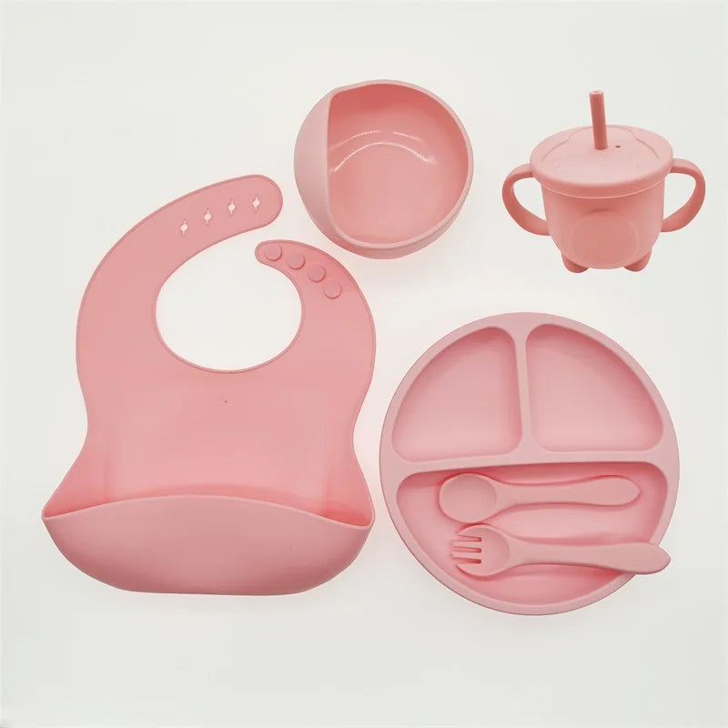 tableware set baby complementary food training silicone tableware 8pce set baby suction cups bowls baby supplies