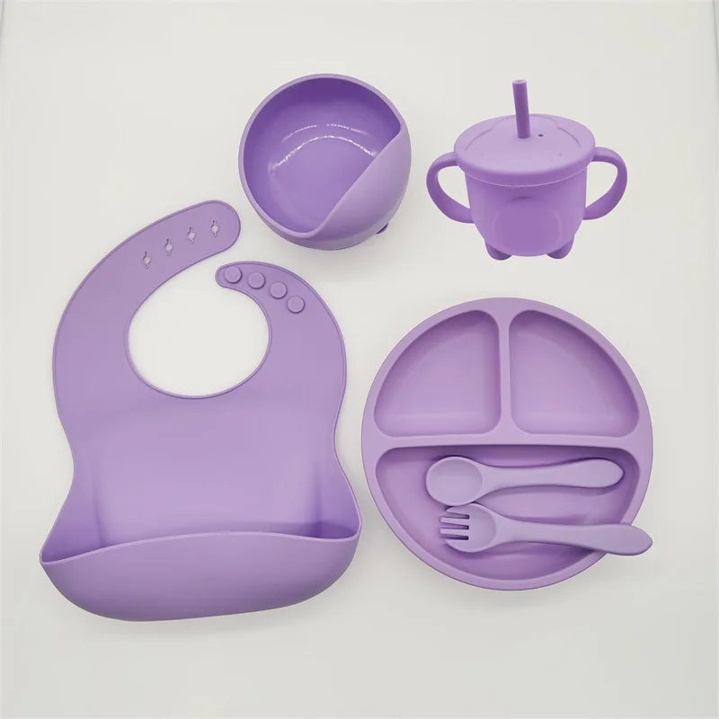 tableware set baby complementary food training silicone tableware 8pce set baby suction cups bowls baby supplies