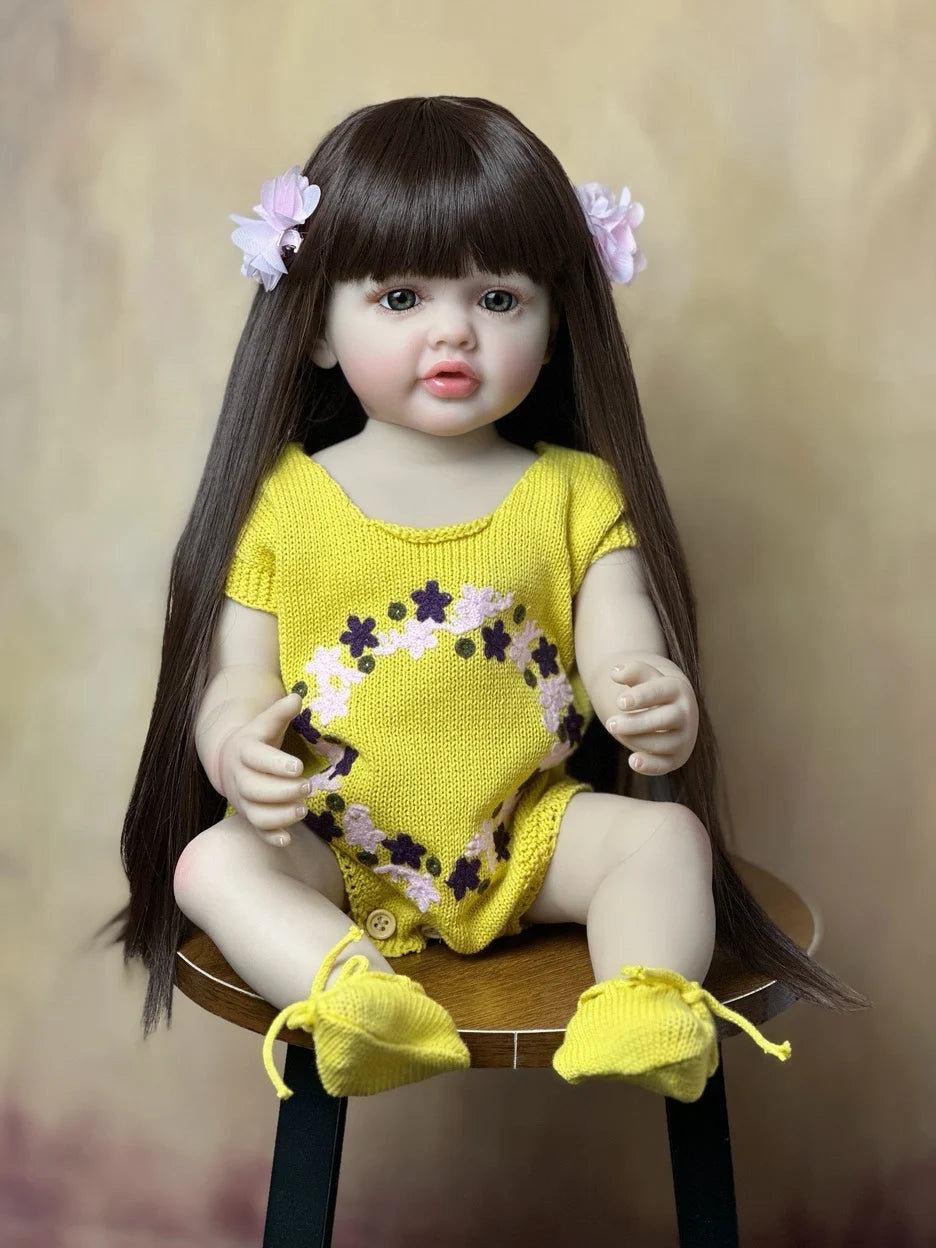 bzdoll 55 cm 22 inch reborn dolls realistic full silicone baby bebe newborn girl doll princess toddler toy gift