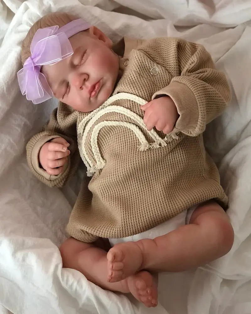 finished painted bebe reborn doll loulou newborn sleeping doll soft vinyl 3d skin tone visible veins gift