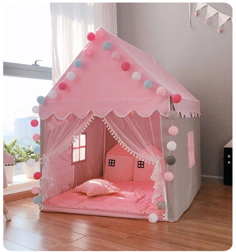 Portable Kids Tent Children's Tent Folding Tipi Baby Play House Large Girls Pink Princess Party Castle Child Room Decor Foldable | Tesoro Dolls