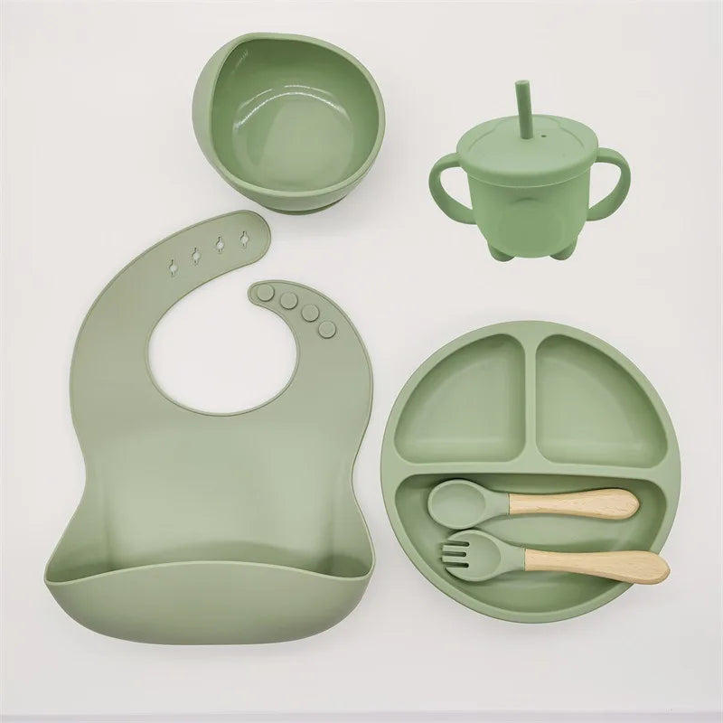 tableware set baby complementary food training silicone tableware 8pce set baby suction cups bowls baby supplies