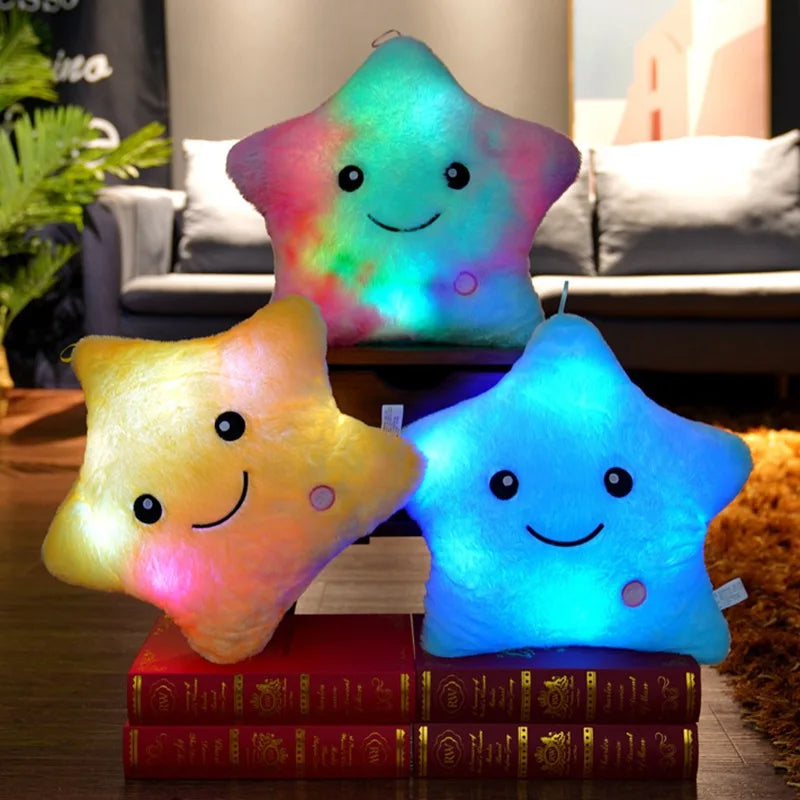 Almohada luminosa de juguete creativo de 34 cm, suave peluche brillante con estrellas de colores, cojín con luz LED, juguetes de regalo para niños y niñas