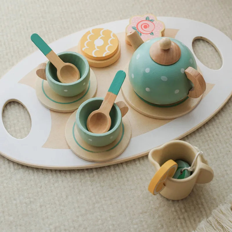 Wooden Pretend Play Set High Tea Set Toys Kitchen Playset Ice Cream Cake Toy for Kids Girls Boys Educational Toys Children Gifts | Tesoro Dolls