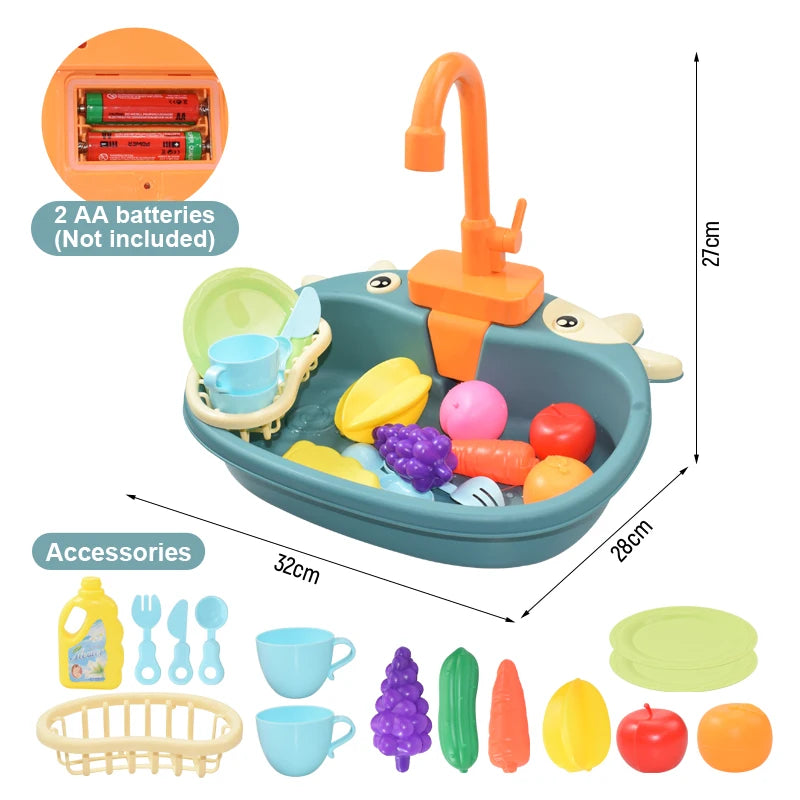 Kids Kitchen Sink Toys Simulation Electric Dishwasher Mini Kitchen Food Pretend Play House Toy Set Children Role Play Girl Toys | Tesoro Dolls